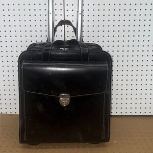 Black Leather Rolling Briefcase